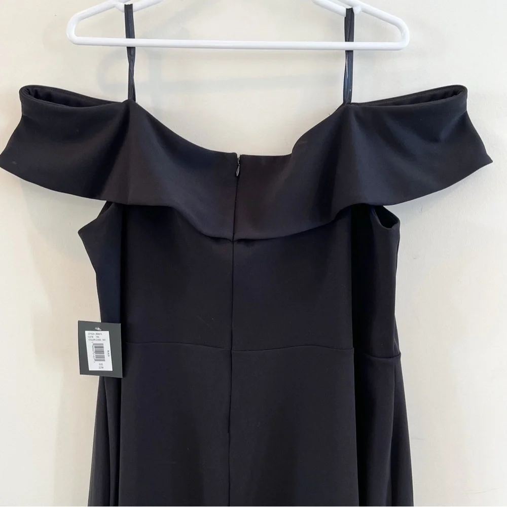 NWT Marina Plus Off The Shoulder Scuba Crepe Flounce Black Cocktail Dress 22W